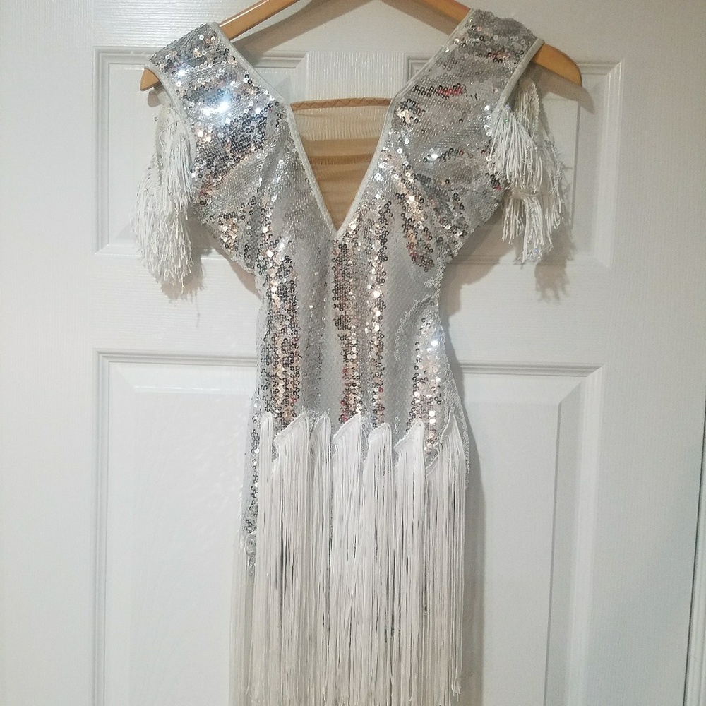 Silver sequin salsa Latin dance bodysuit